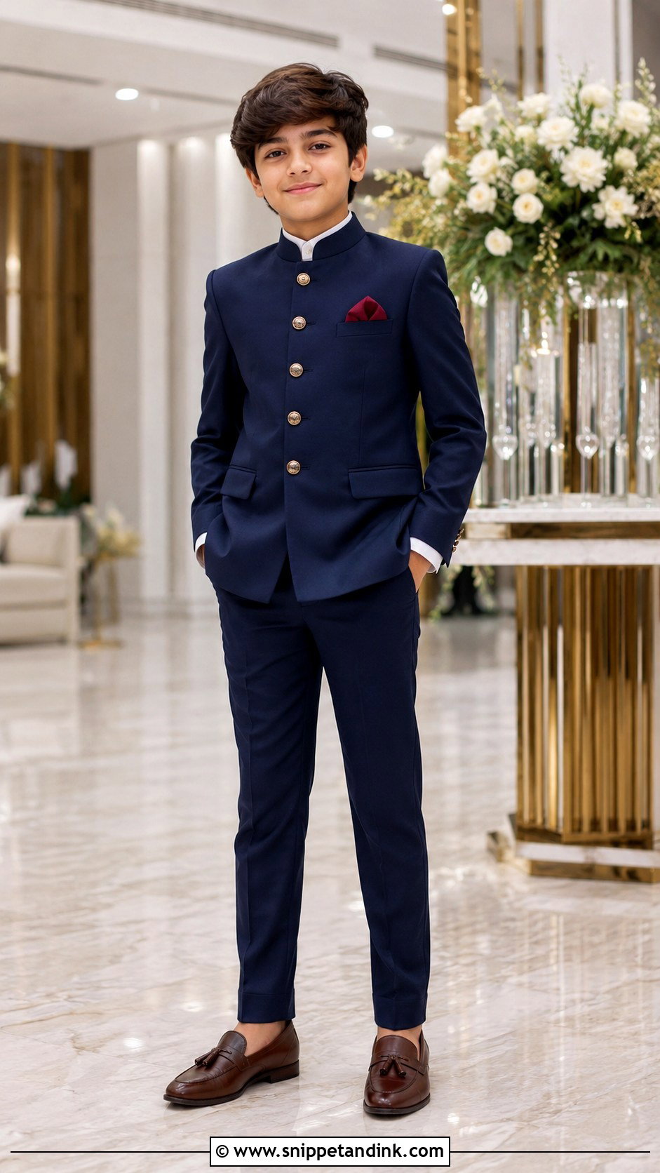Boys Navy Bandhgala Trouser Outfit - Snippet and Ink - 20 Boys Marriage Outfit Ideas
