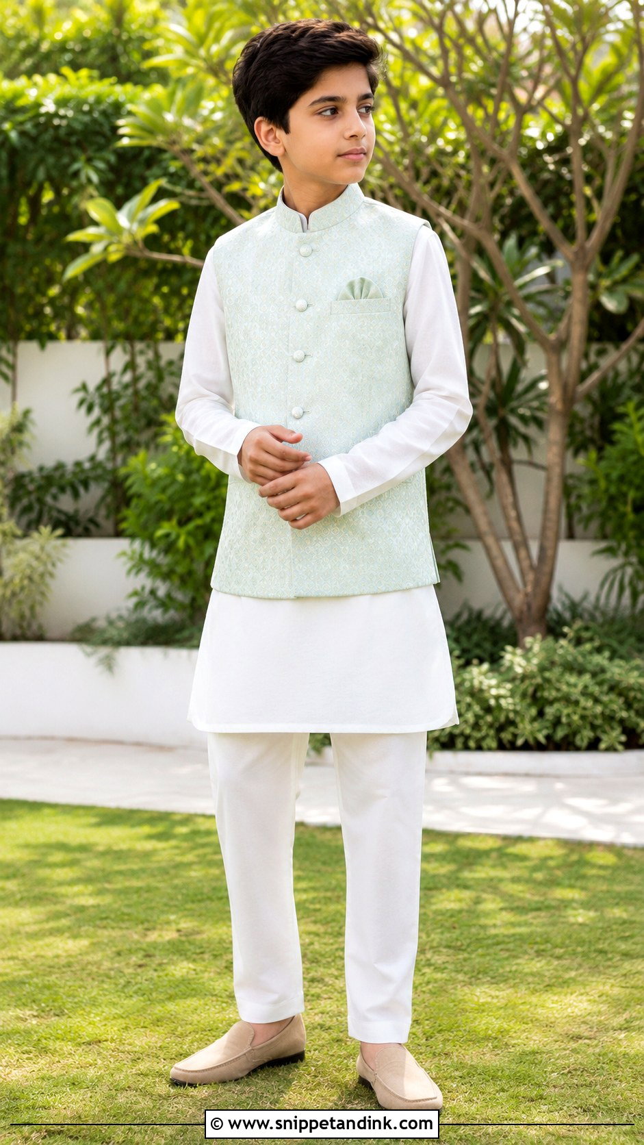 Boys Pastel Nehru Jacket Kurta Outfit - Snippet and Ink - 20 Boys Marriage Outfit Ideas