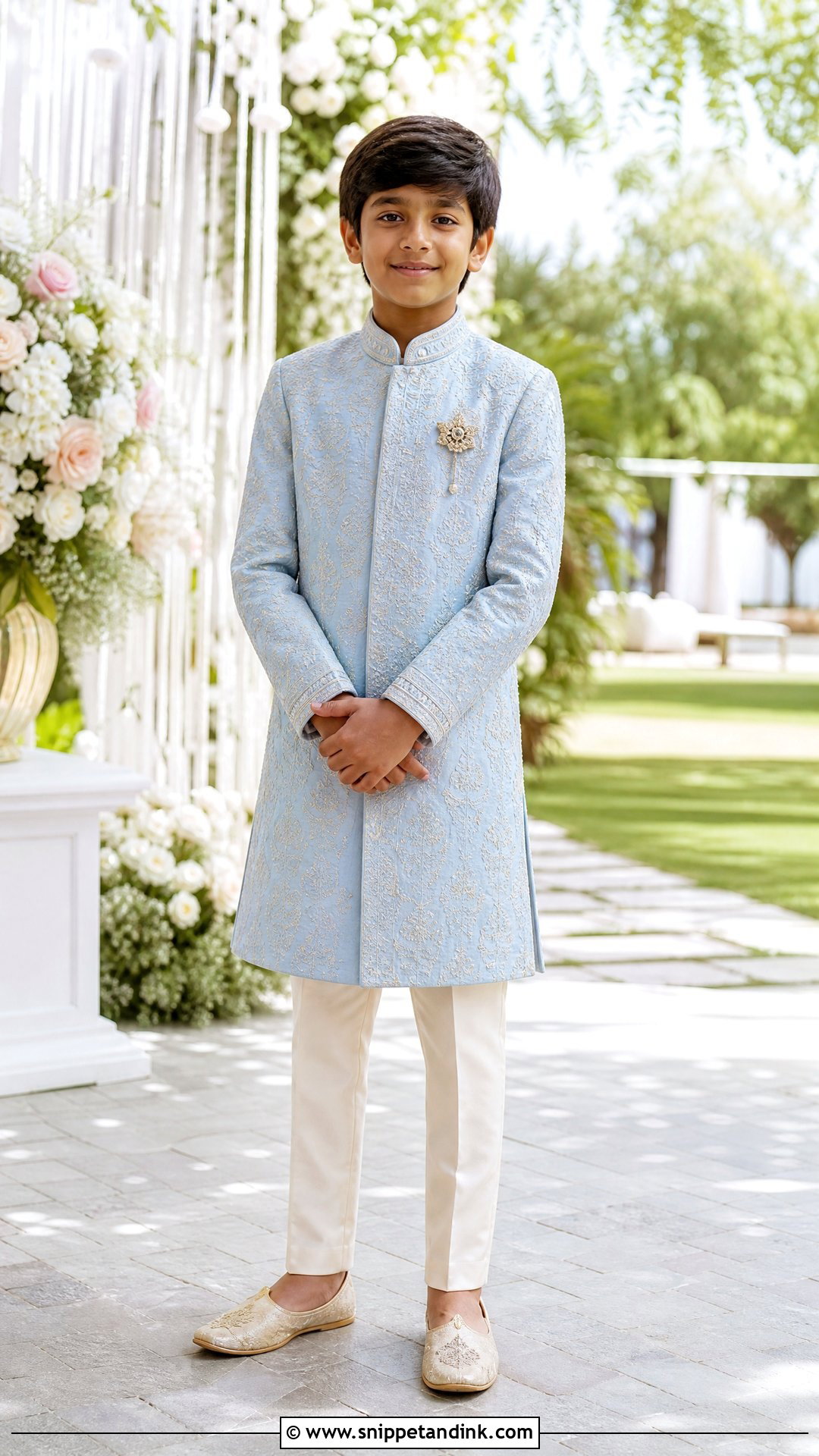 Boys Pastel Sherwani With Pajama - Snippet and Ink - 20 Indian Boys Marriage Dress Ideas