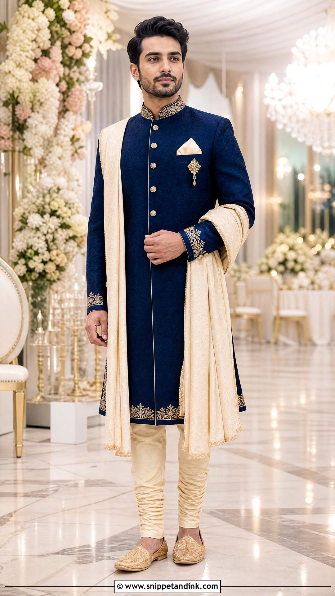 Boys Royal Blue Sherwani With Gold Details - Snippet and Ink - 20 Indian Boys Marriage Dress Ideas