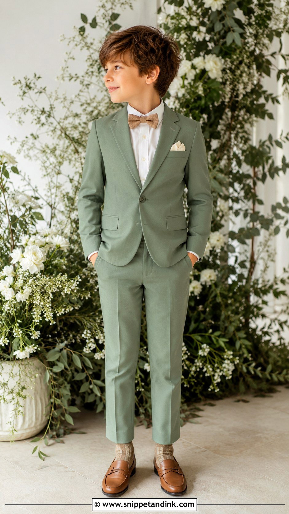Boys Sage Green Suit With Cream Shirt - Snippet and Ink - 20 Boys Suit Outfit Ideas for Wedding
