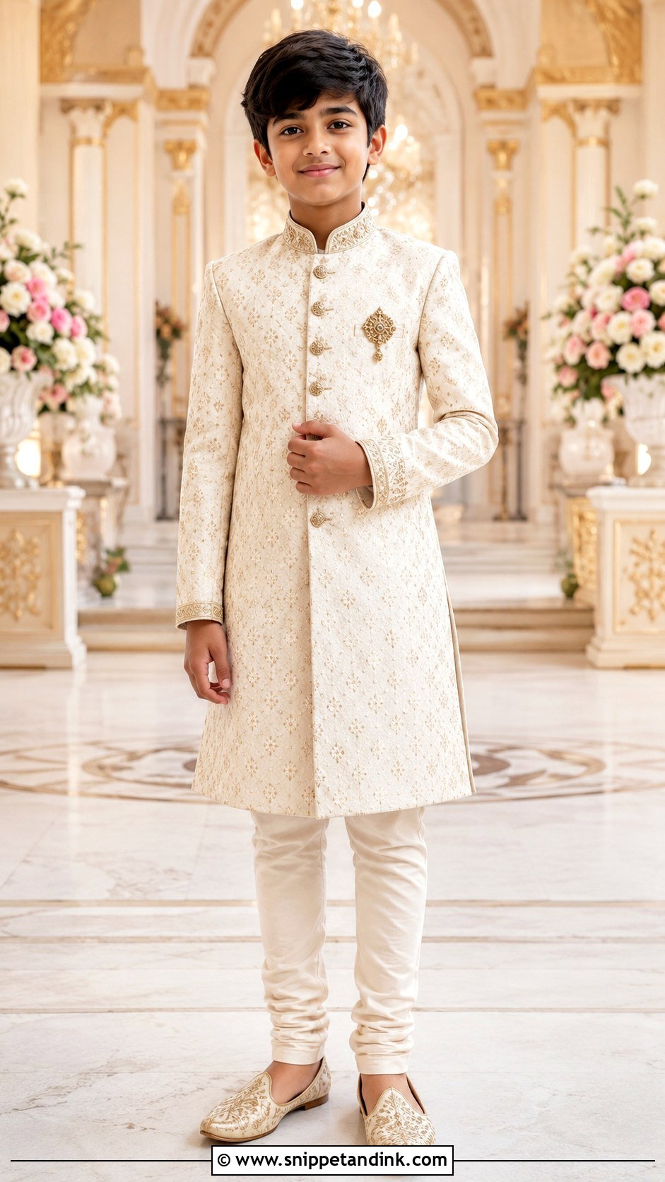 Boys Sherwani With Churidar - Snippet and Ink - 30 Indian Boys Wedding Outfit Ideas