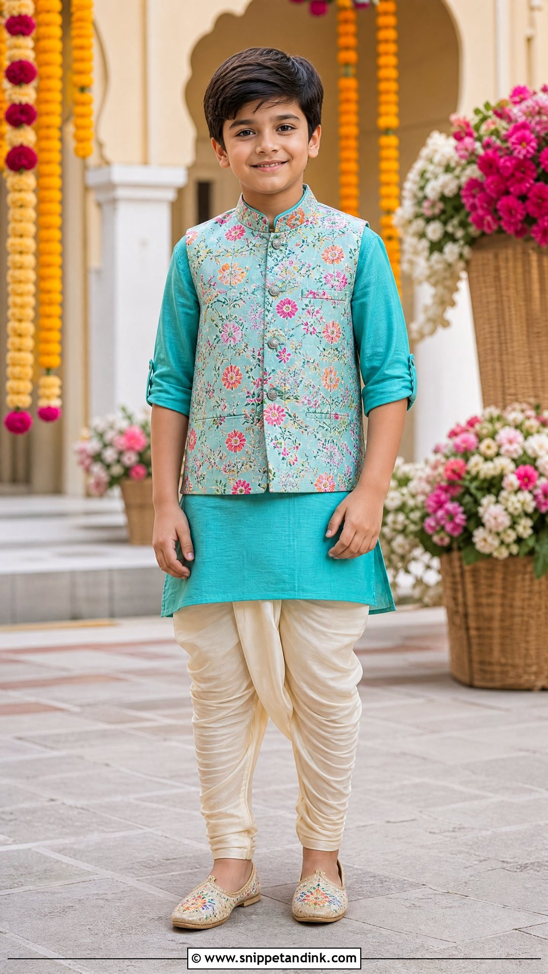 Boys Short Kurta With Dhoti Pants - Snippet and Ink - 20 Indian Boys Marriage Dress Ideas