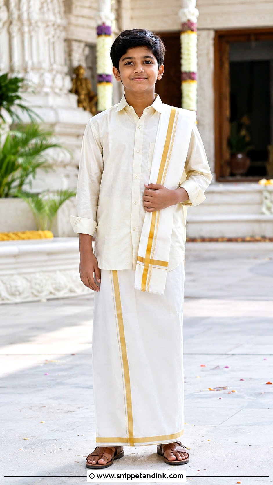Boys South Indian Veshti Shirt Outfit - Snippet and Ink - 30 Indian Boys Wedding Outfit Ideas