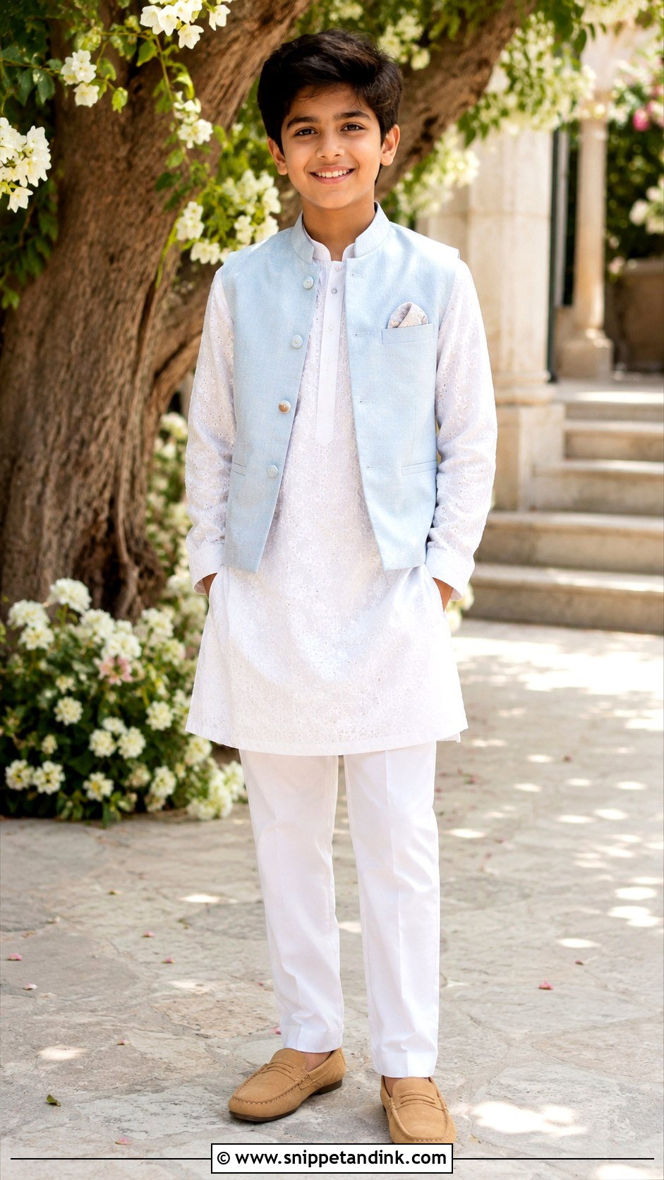 Boys White Chikankari Kurta Outfit - Snippet and Ink - 20 Boys Marriage Outfit Ideas