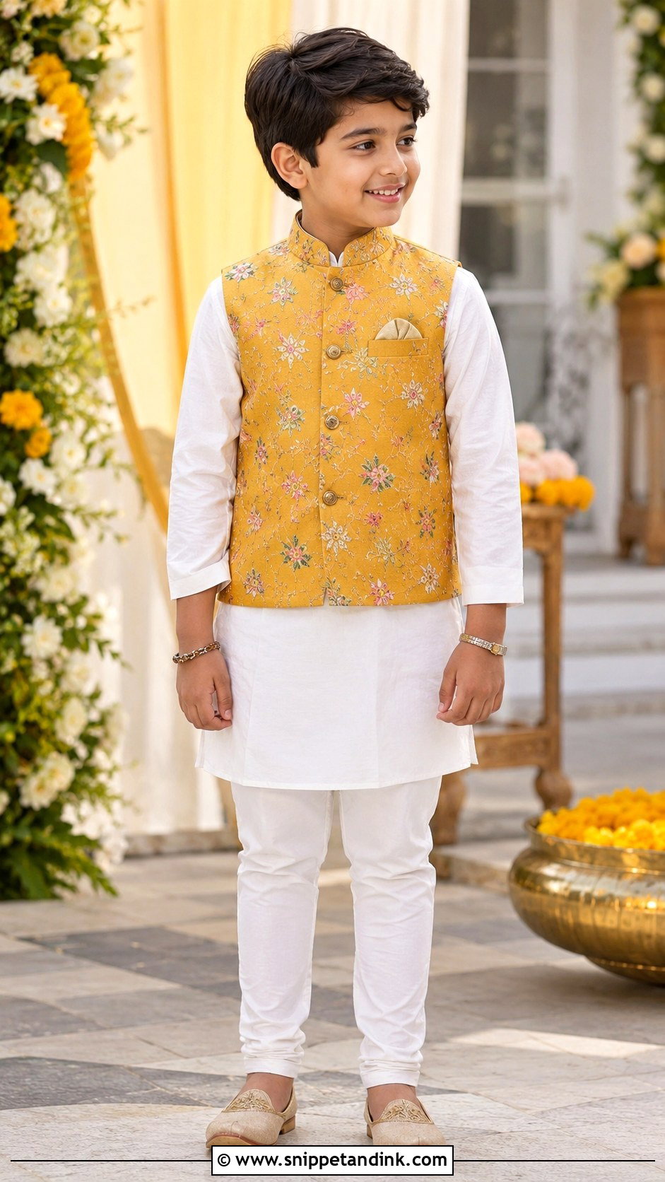 Boys White Kurta With Colorful Jacket - Snippet and Ink - 30 Indian Boys Wedding Outfit Ideas