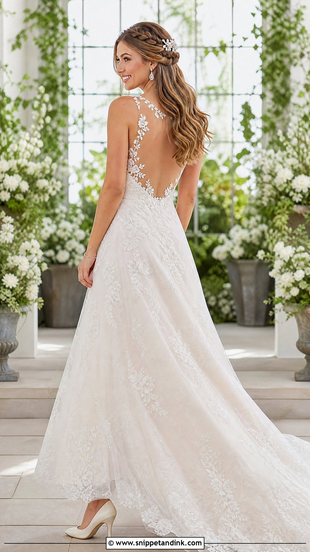 Braided Half Up Hairstyle For Open Back Wedding Dress - Snippet and Ink - 20 Open Back Wedding Dress Hairstyles