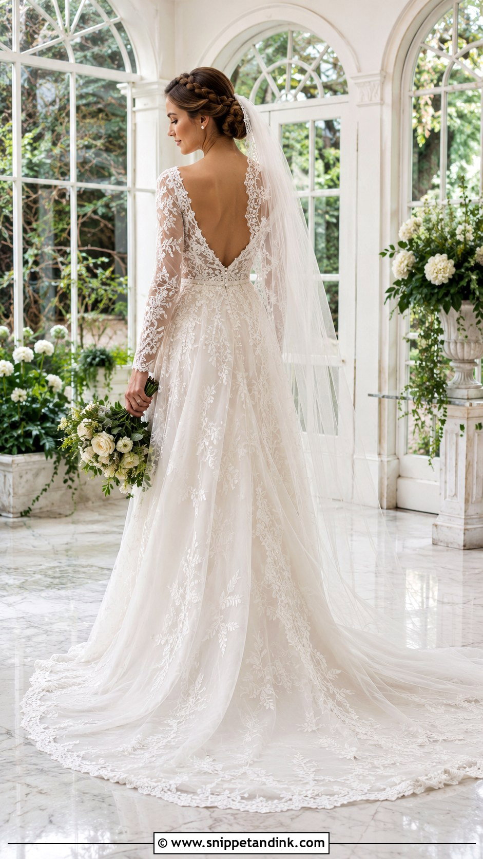 Braided Low Bun With Lace Veil - Snippet and Ink - 20 Bun with Veil Ideas