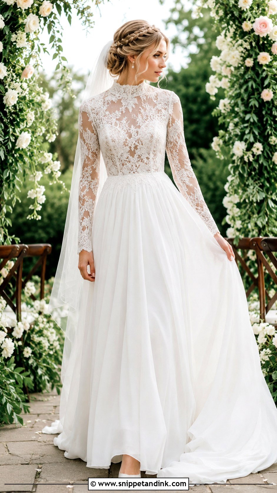 Braided Updo For High Neck Wedding Dress - Snippet and Ink - 20 High Neck Wedding Dress Hairstyle Ideas