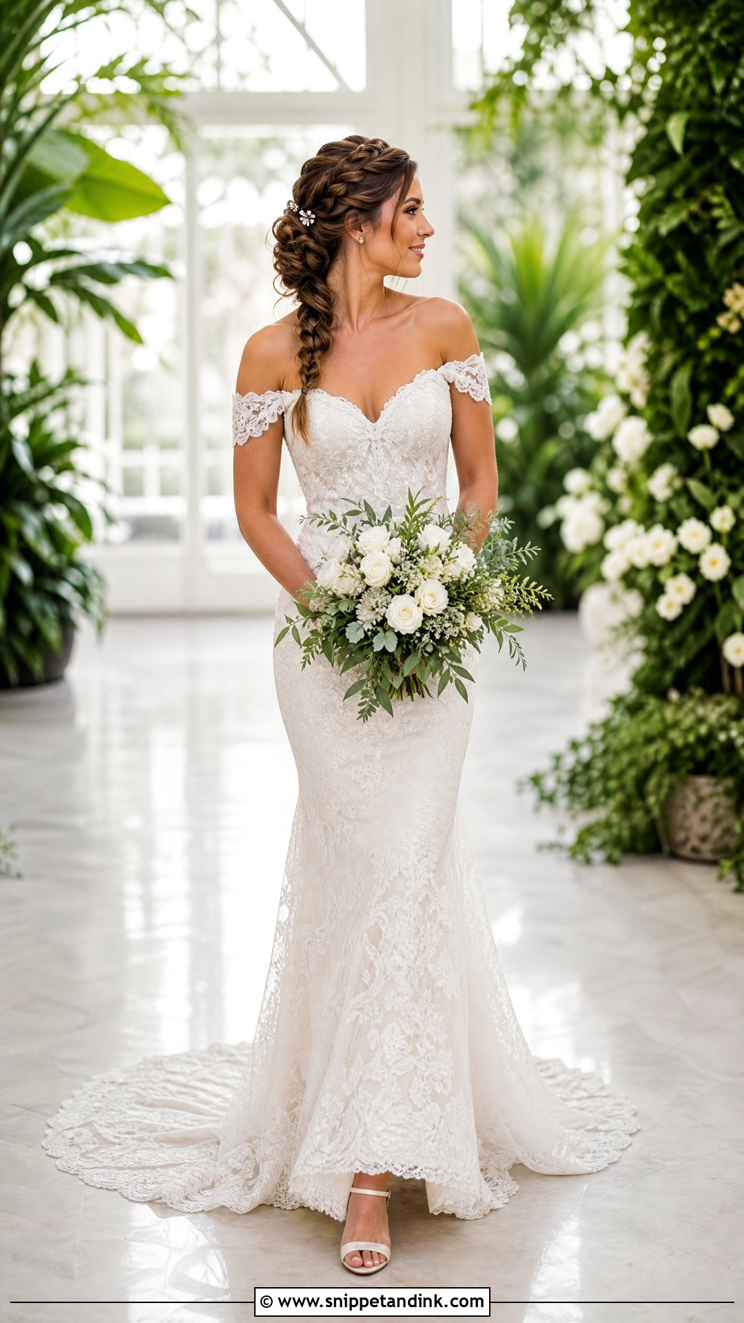 Braided Updo for Off the Shoulder Wedding Dress - Snippet and Ink - 25 Off the Shoulder Wedding Dress Hairstyle Ideas
