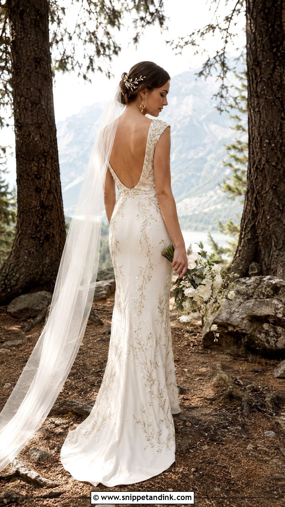 Branch Embroidered Sheath Wedding Dress - Snippet and Ink - 20 Nature Inspired Wedding Dress Ideas