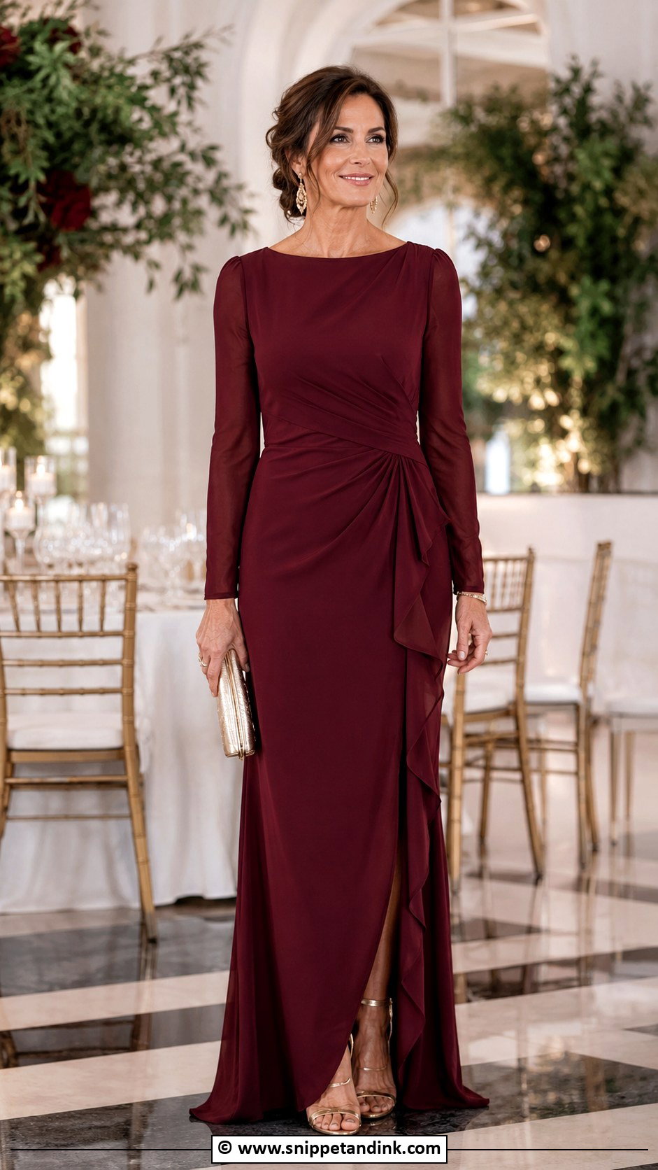 Brautmutter Burgundy Maxi Dress Outfit - Snippet and Ink - 30 Brautmutter Outfit Ideas