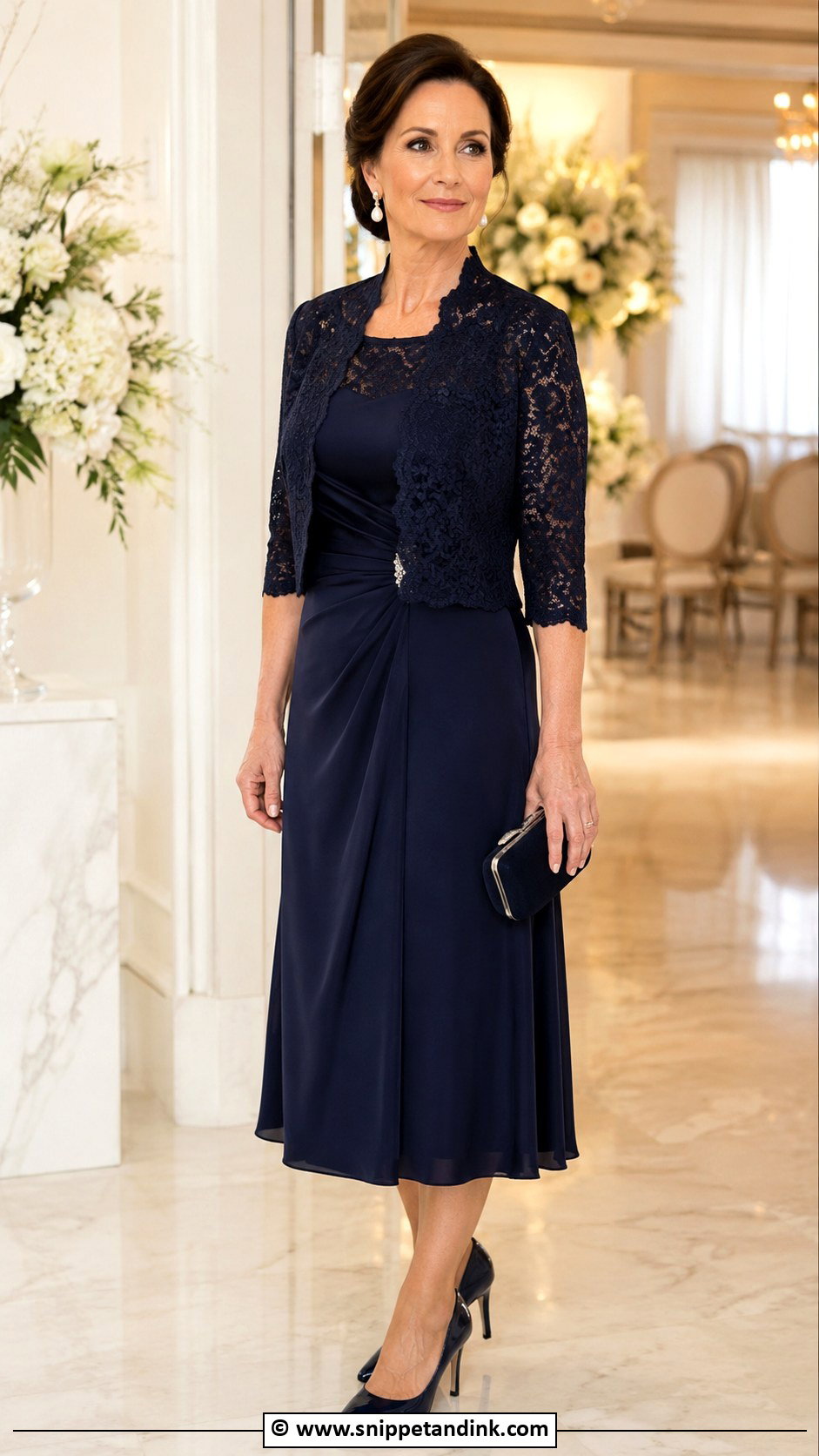 Brautmutter Navy Lace Jacket Dress Outfit - Snippet and Ink - 30 Brautmutter Outfit Ideas