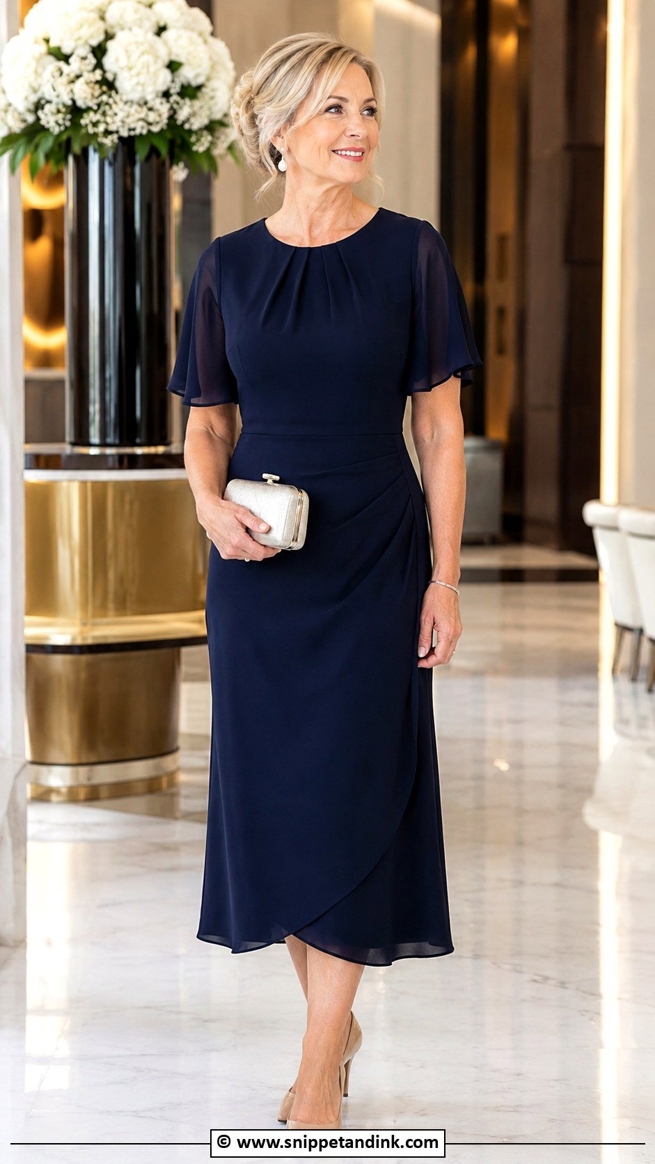 Brautmutter Navy Midi Dress Outfit - Snippet and Ink - 30 Brautmutter Outfit Ideas