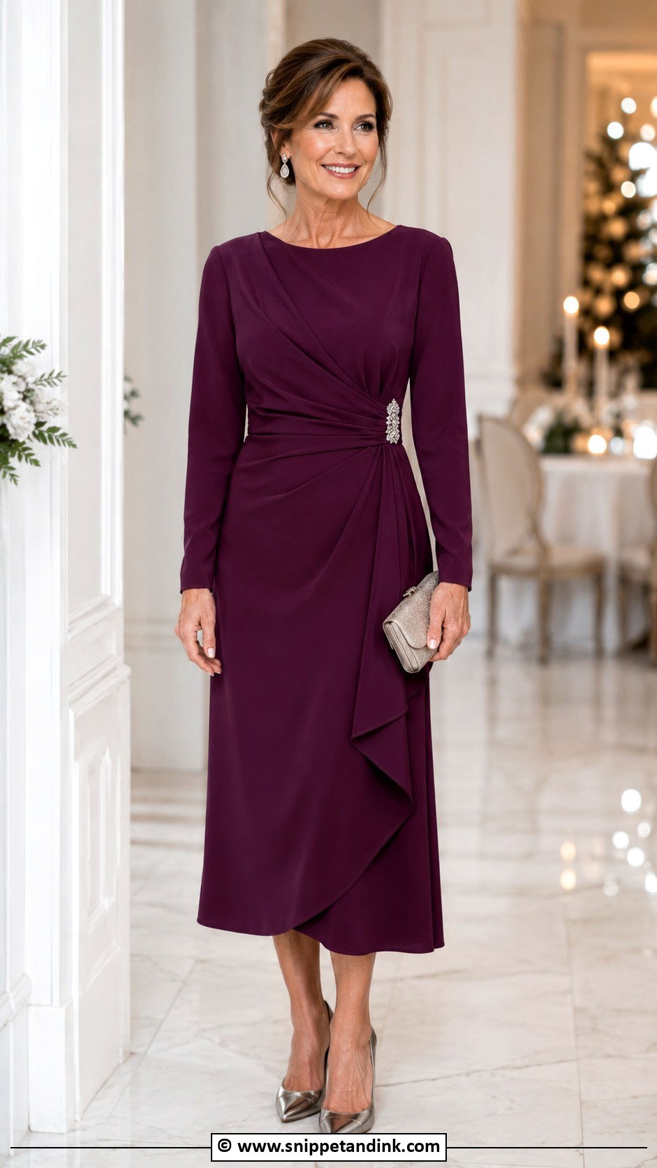 Brautmutter Plum Long Sleeve Dress Outfit - Snippet and Ink - 30 Brautmutter Outfit Ideas