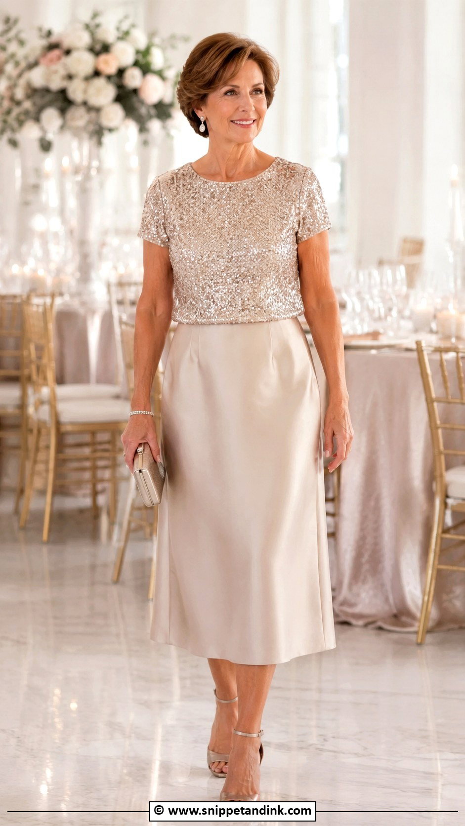 Brautmutter Sequin Top And Skirt Outfit - Snippet and Ink - 30 Brautmutter Outfit Ideas