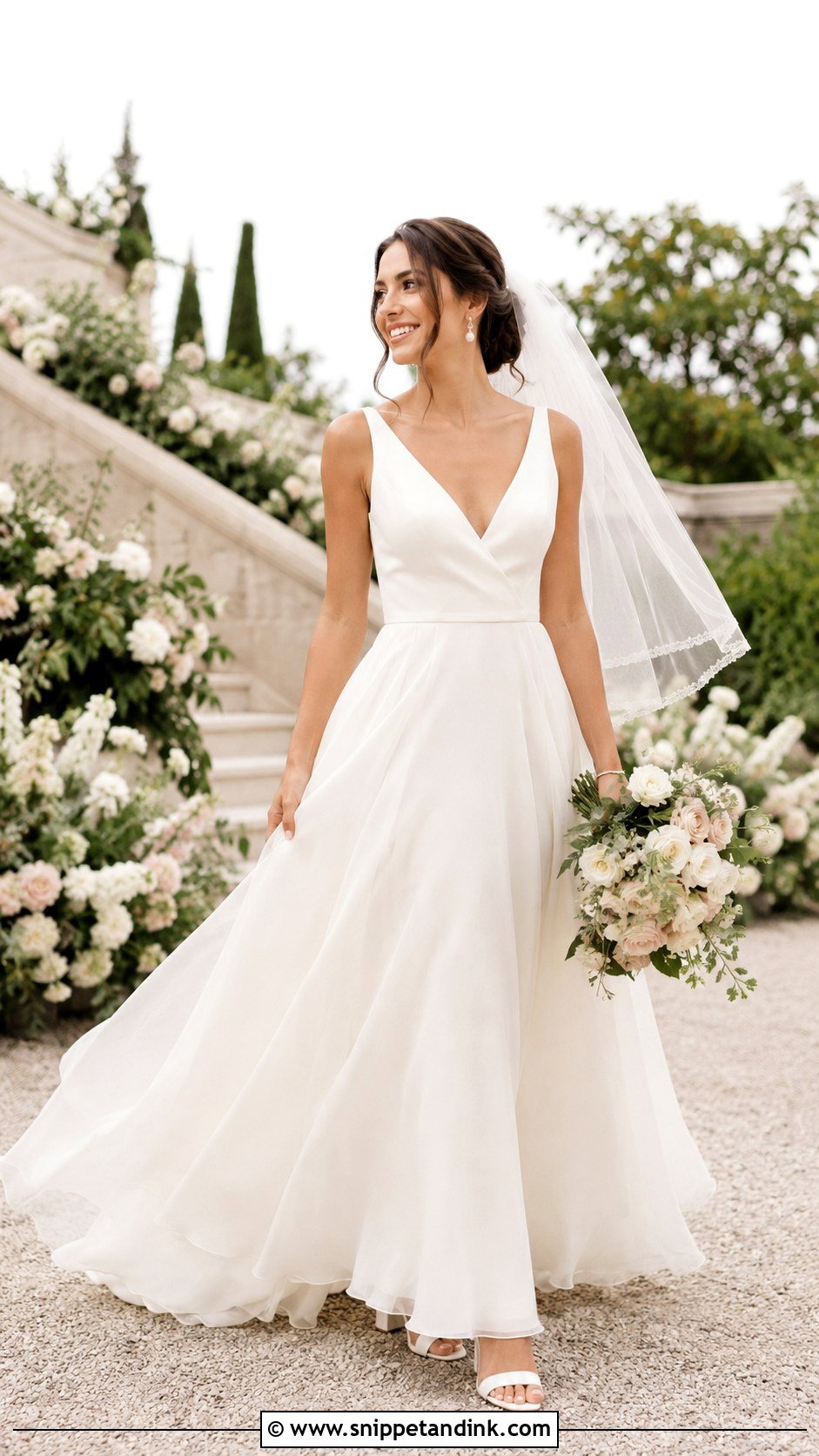Bridal A Line Gown With Pearl Accessories - Snippet and Ink - 20 Bridal Attire Ideas