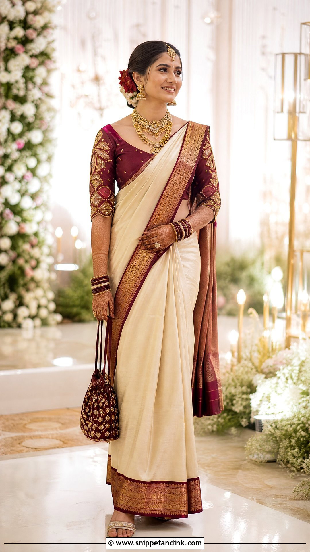 Bridal Aari Work Blouse With Cutwork Sleeves - Snippet and Ink - 20 Simple Bridal Aari Work Blouse Design Ideas