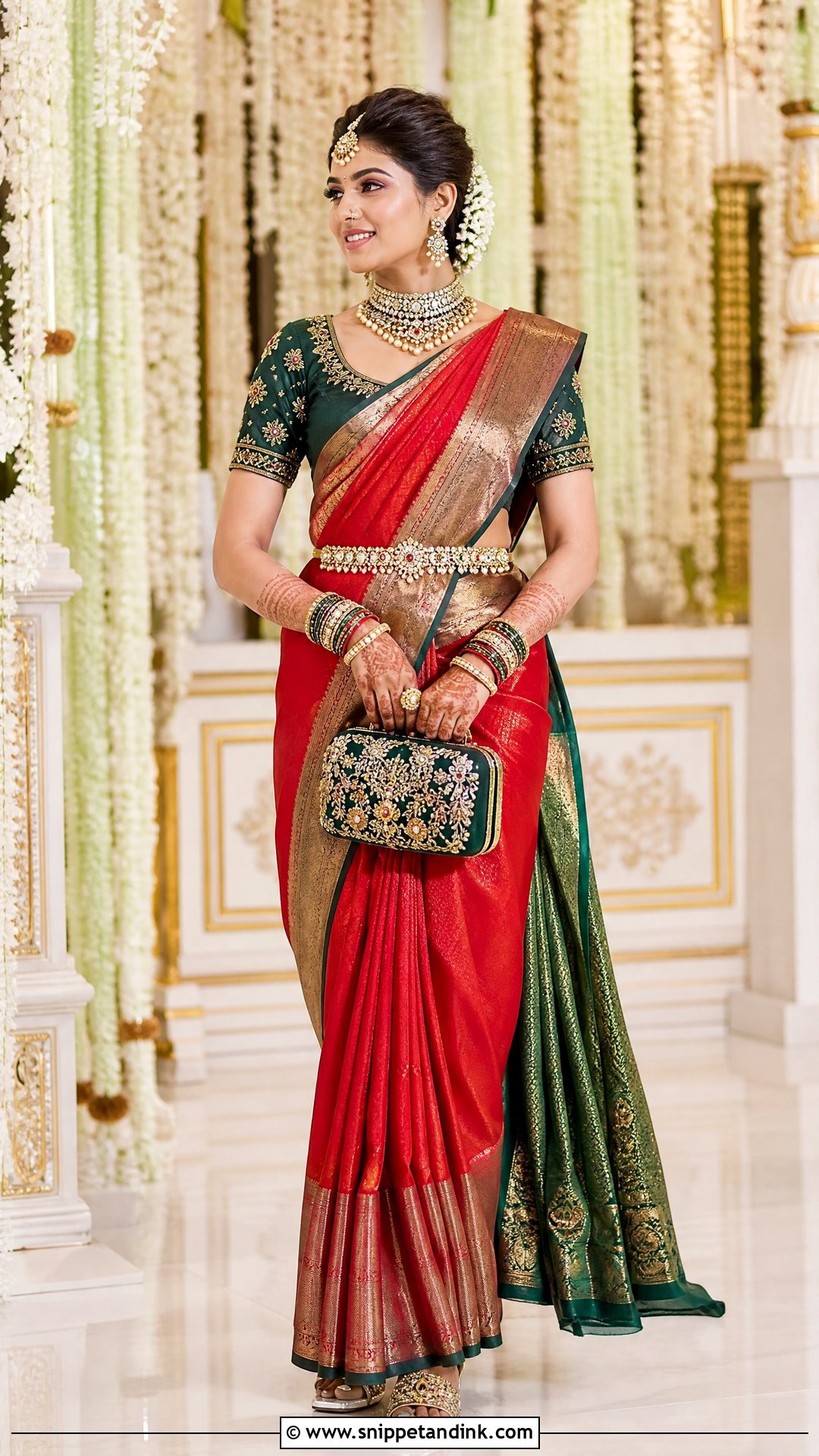 Bridal Aari Work Blouse With Kundan Details - Snippet and Ink - 20 Simple Bridal Aari Work Blouse Design Ideas