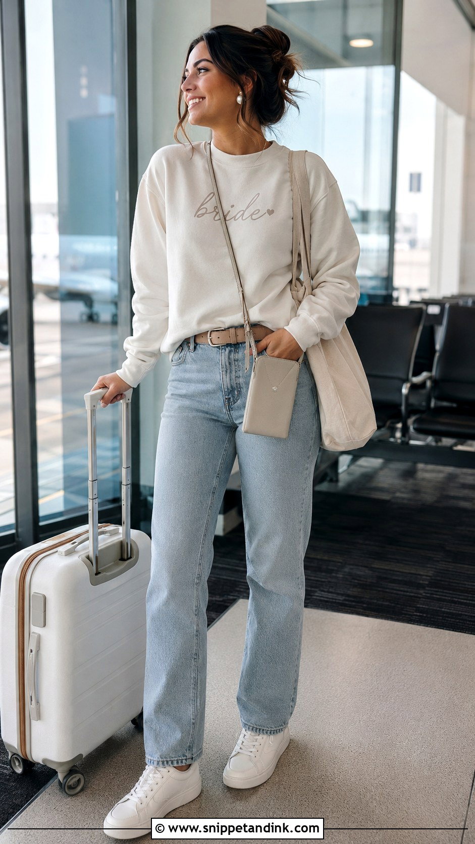 Bridal Airport Jeans And Bride Sweatshirt - Snippet and Ink - 20 Bridal Airport Outfit Ideas