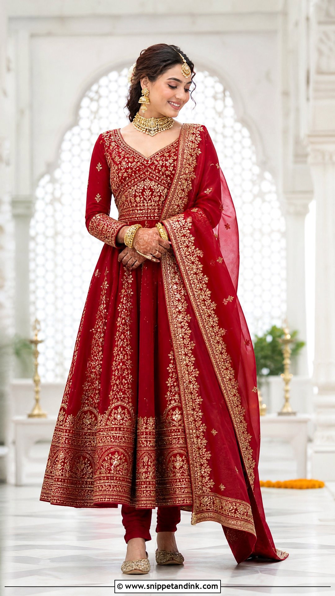 Bridal Anarkali With Embroidered Dupatta - Snippet and Ink - 20 Latest Indian Bridal Dresses