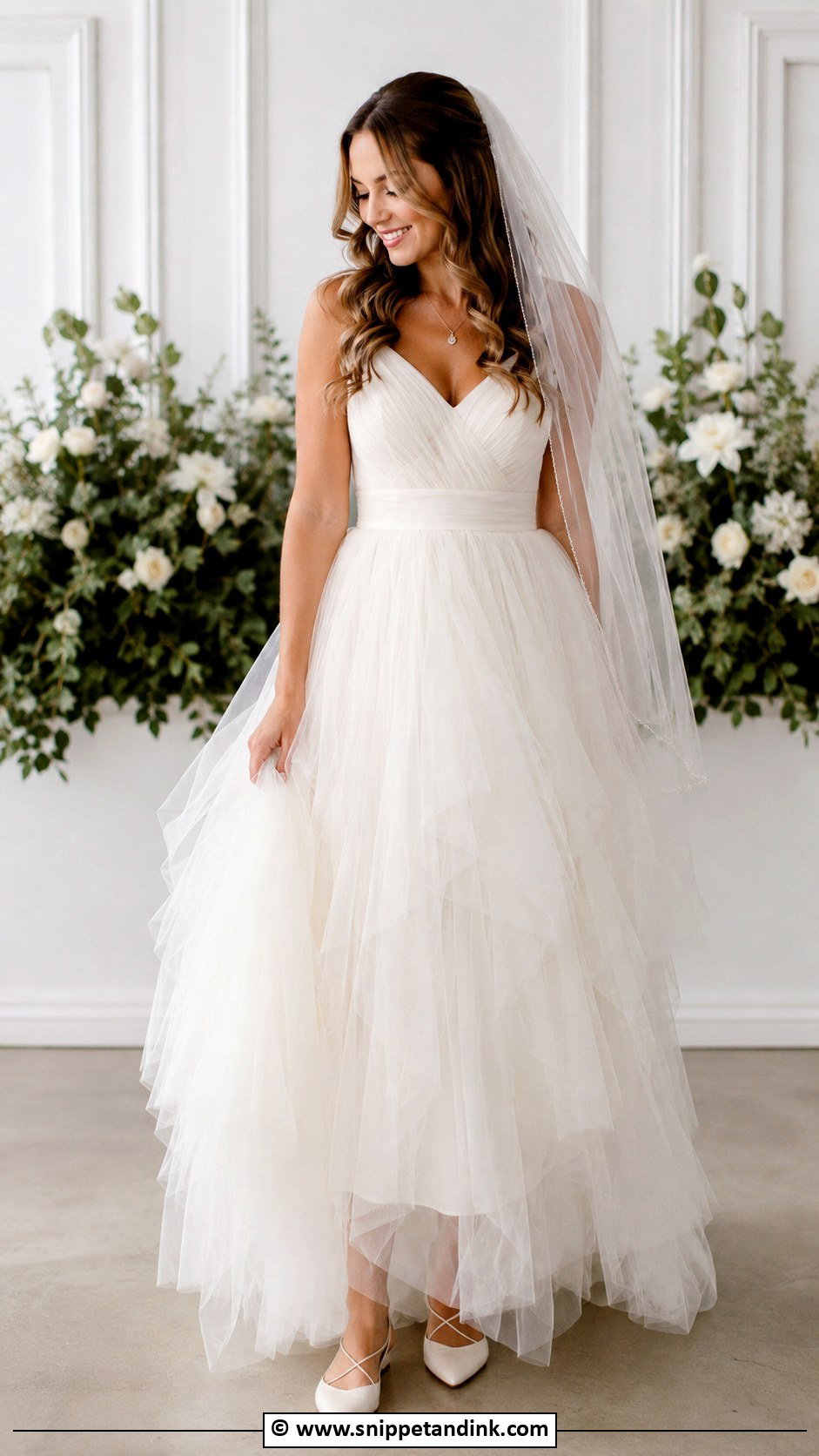 Bridal Ballet Flats With A Tulle Wedding Dress - Snippet and Ink - 30 Bridal Footwear Ideas