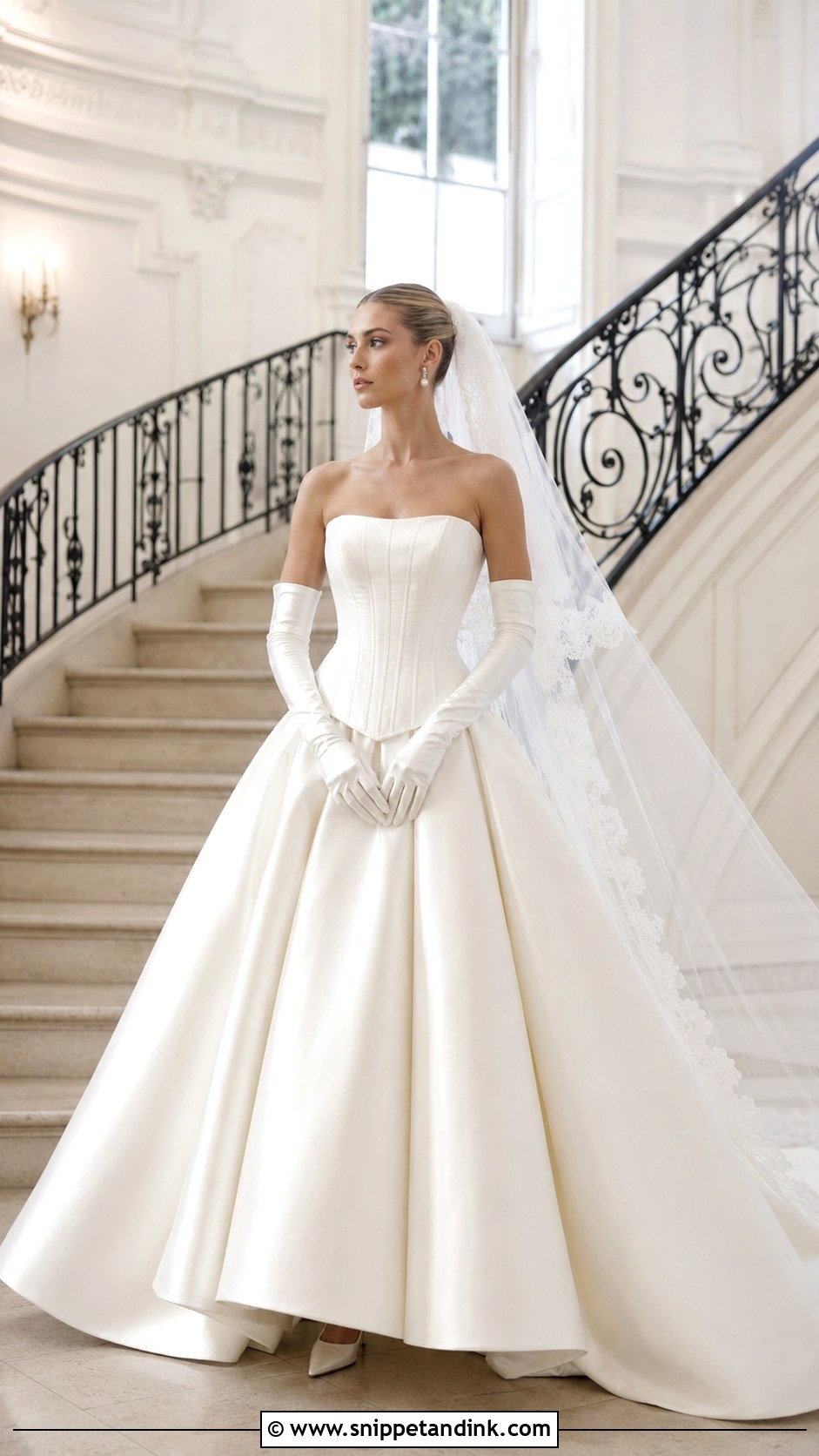 Bridal Basque Waist Gown With Opera Gloves - Snippet and Ink - 20 Bridal Attire Ideas