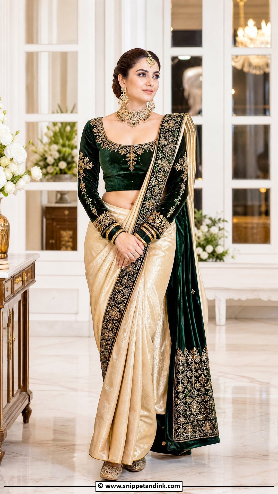 Bridal Blouse With Velvet Fabric - Snippet and Ink - 35 Bridal Blouse Ideas