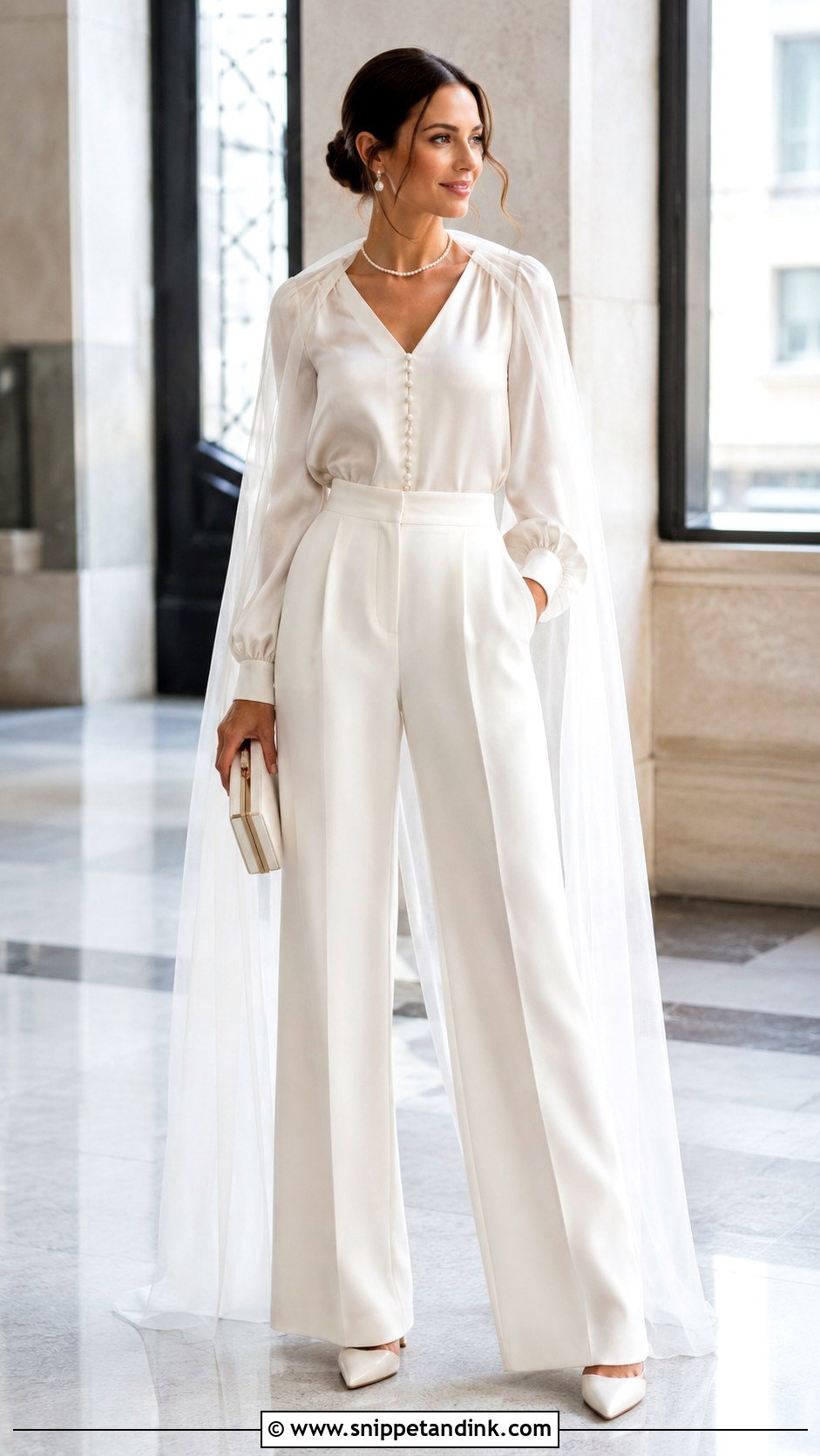 Bridal Blouse With Wide Leg Trousers - Snippet and Ink - 20 Bridal Tops Ideas