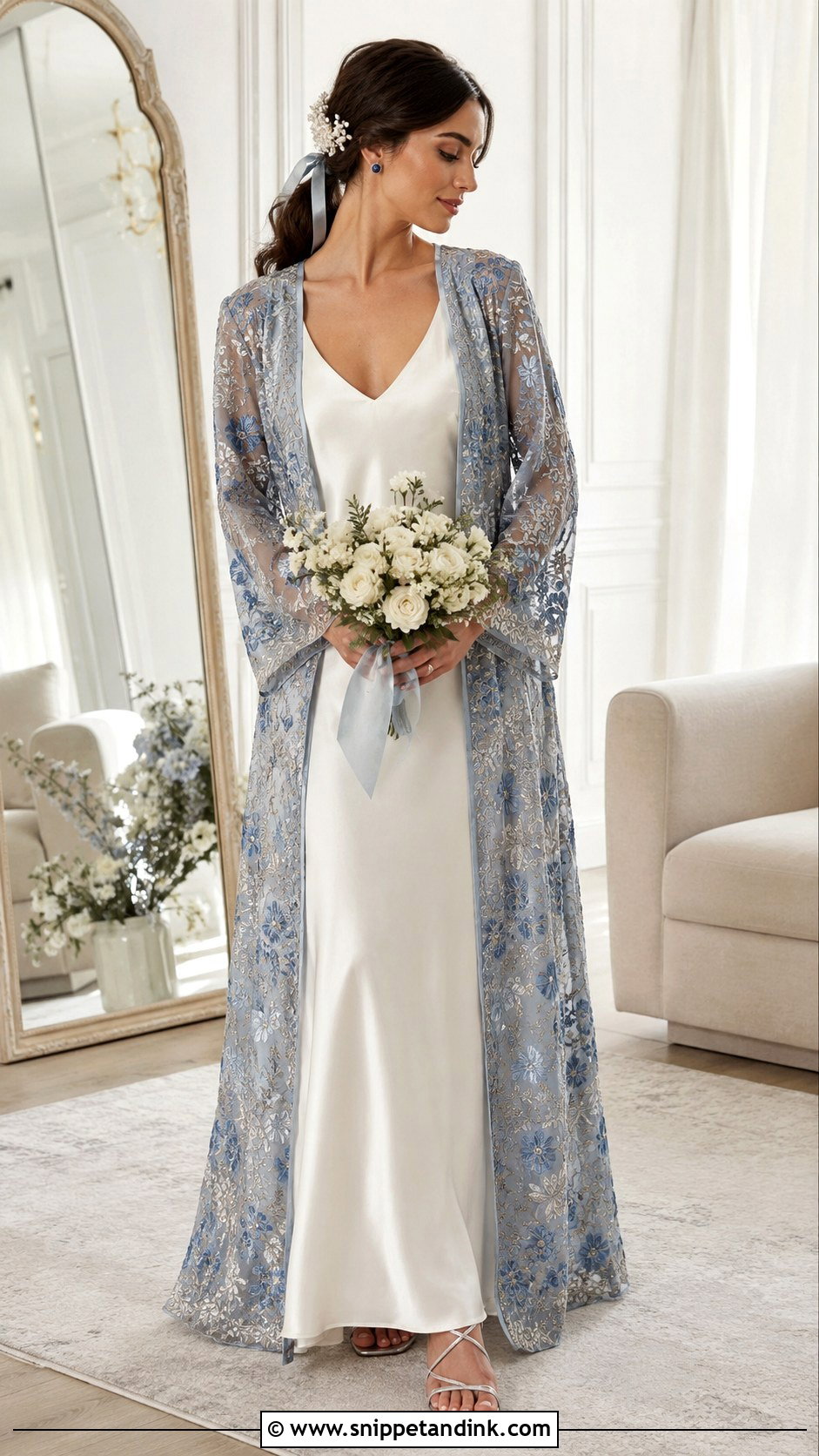 Bridal Blue Robe And Ivory Dress Outfit - Snippet and Ink - 20 Budoire Bridal Ideas
