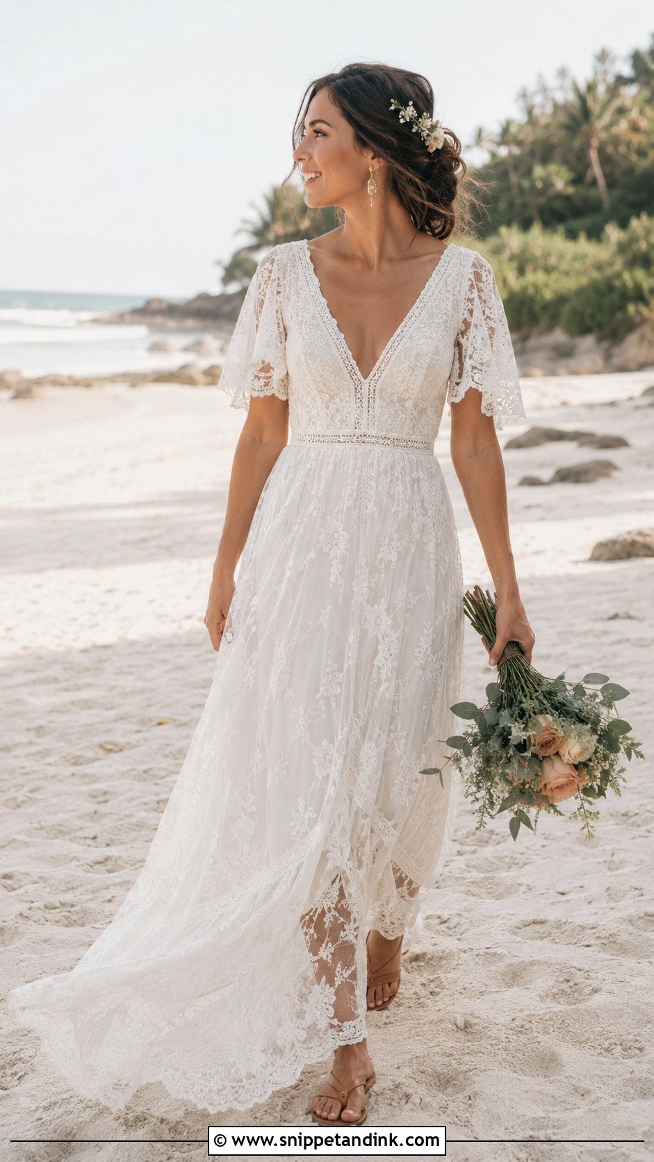 Bridal Boho Gown With Flat Sandals - Snippet and Ink - 20 Bridal Attire Ideas
