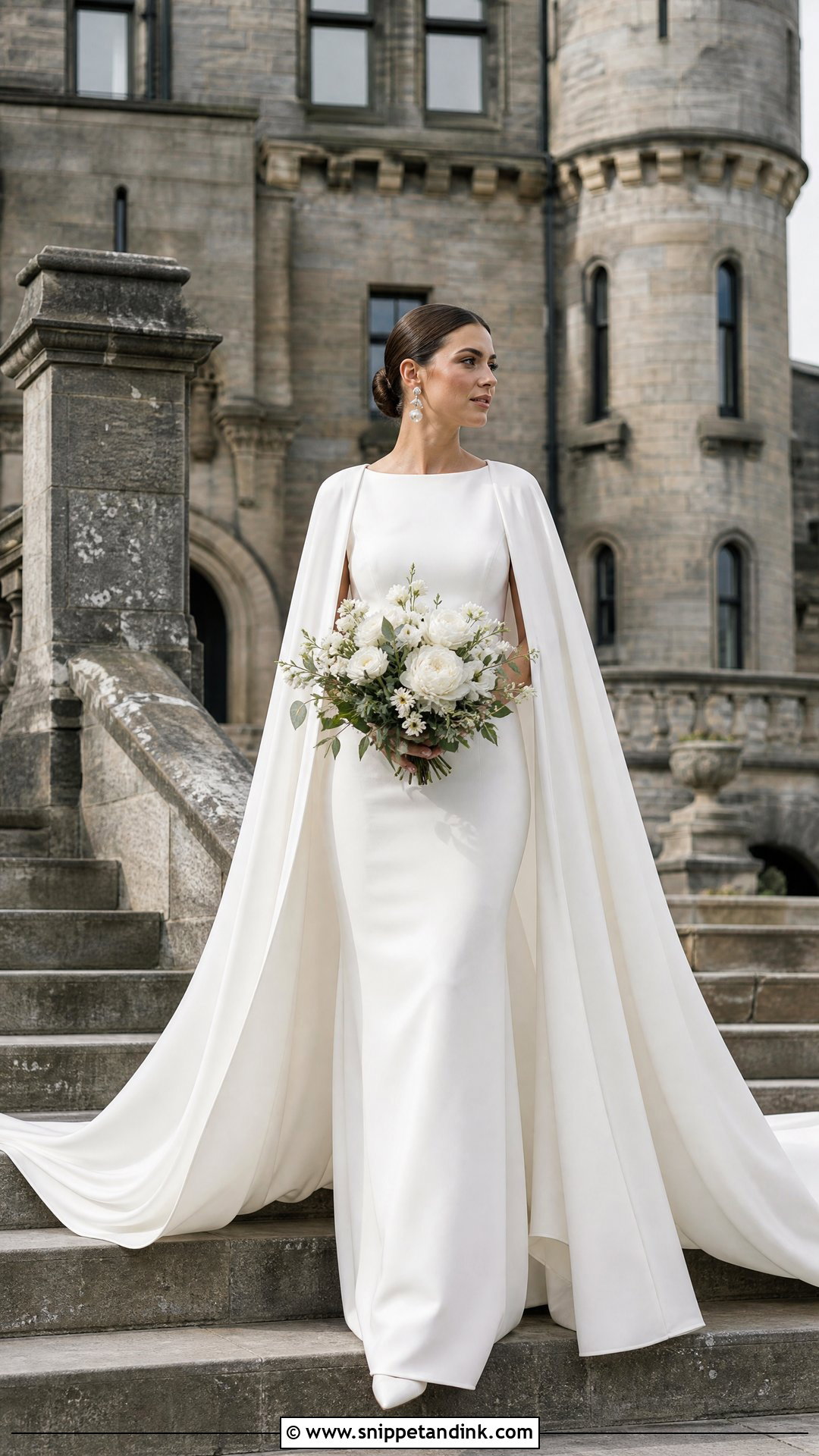 Bridal Cape And Satin Wedding Dress - Snippet and Ink - 20 Scotland Wedding Dress Ideas