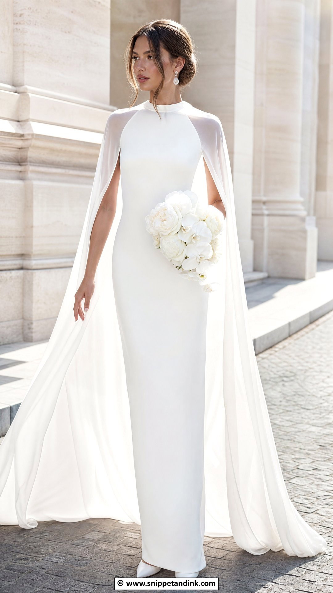 Bridal Cape Dress Outfit - Snippet and Ink - 35 Bridal Outfit Ideas
