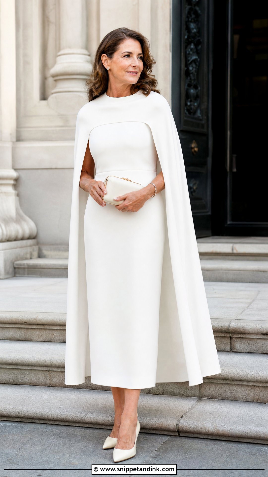Bridal Cape Dress With Pointed Heels - Snippet and Ink - 20 Simple Bridal Outfit Ideas