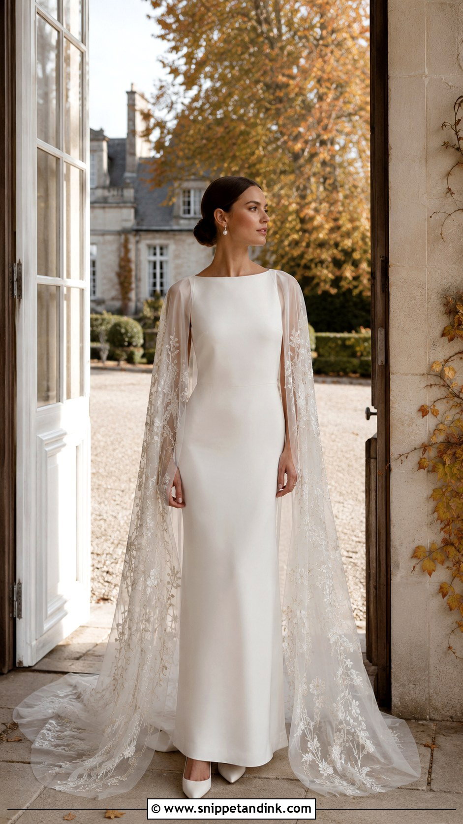 Bridal Cape Fall Wedding Gown - Snippet and Ink - 20 Fall Wedding Gowns