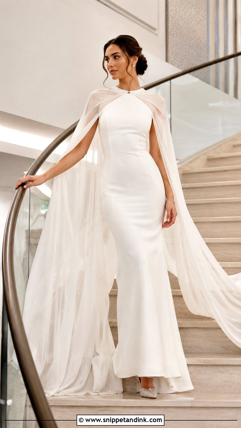 Bridal Cape Gown With Crystal Heels - Snippet and Ink - 20 Bridal Attire Ideas