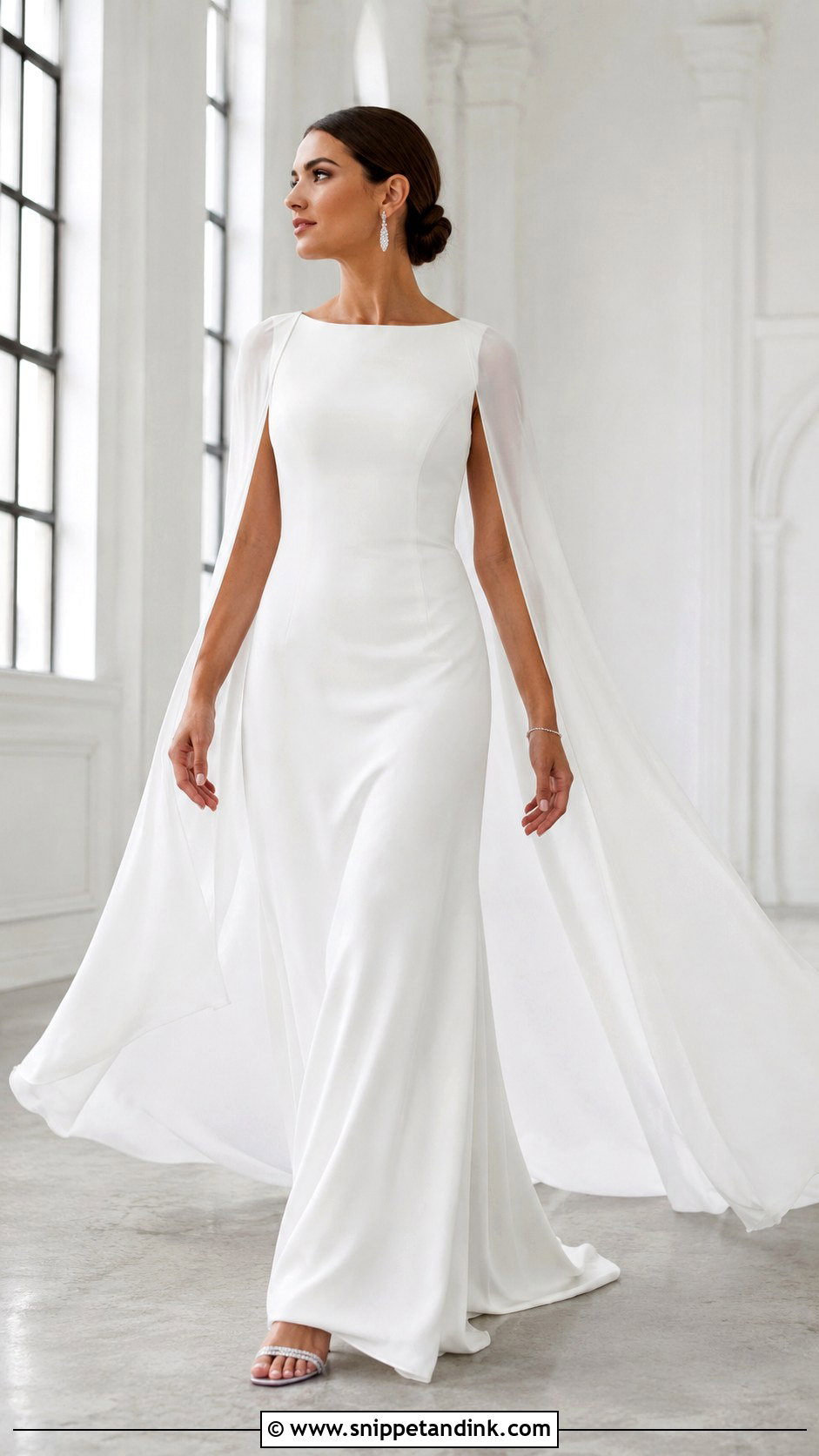 Bridal Chiffon Cape Dress Outfit - Snippet and Ink - 20 Budoire Bridal Ideas