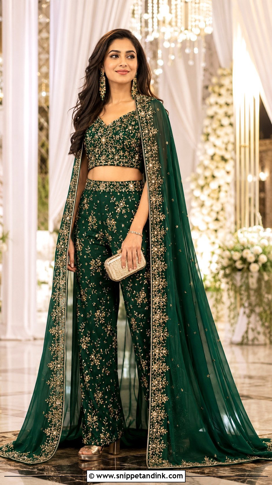 Bridal Co Ord Set With Long Cape - Snippet and Ink - 20 Indo Western Bridal Outfits