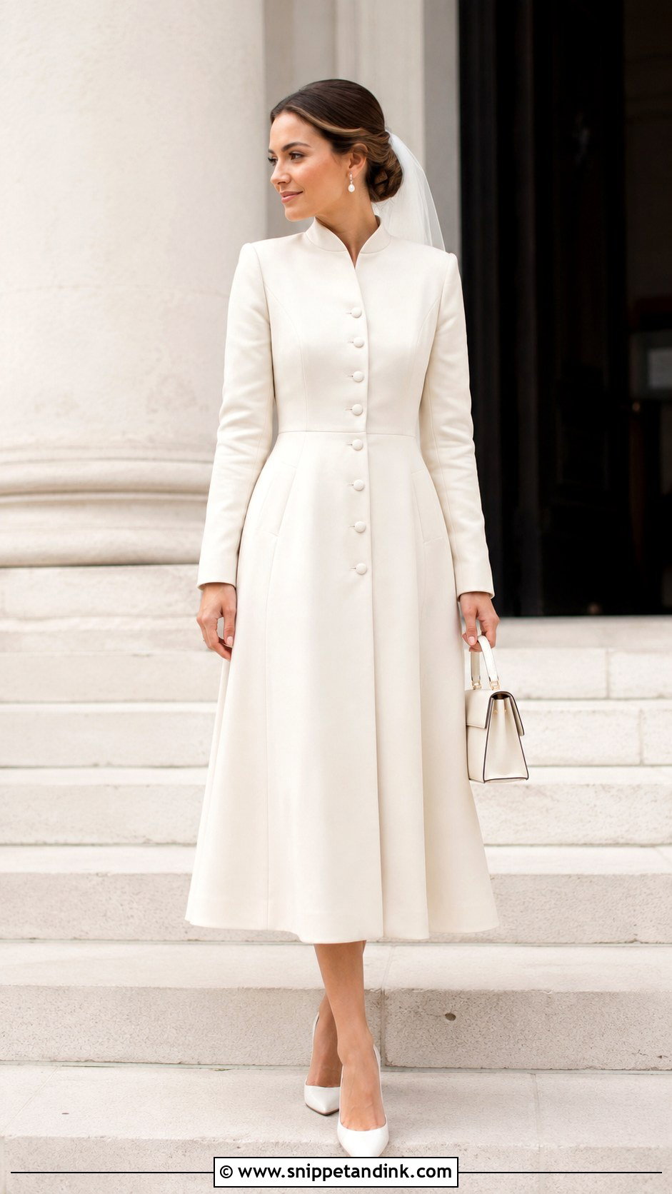 Bridal Coat Dress With Pointed Heels - Snippet and Ink - 20 Wedding Coats for Brides Ideas