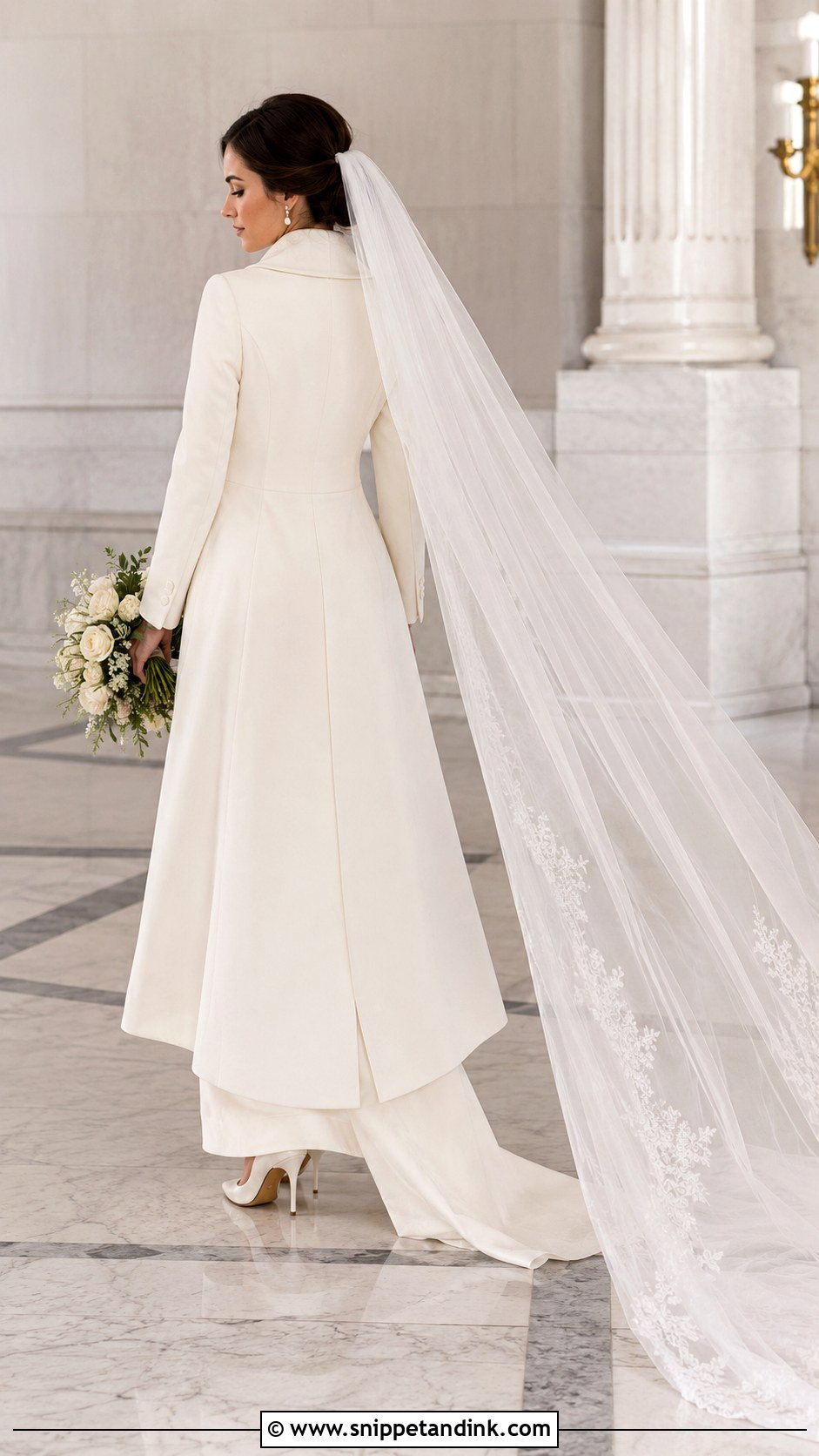 Bridal Coat With Cathedral Veil - Snippet and Ink - 25 Bridal Coat Ideas