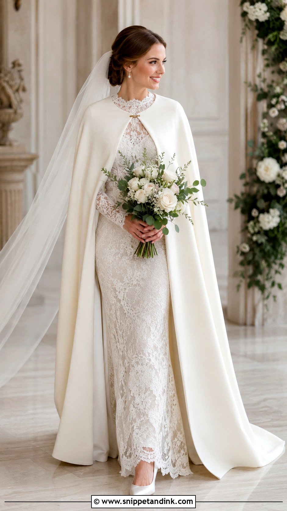 Bridal Coat With Lace Dress - Snippet and Ink - 25 Bridal Coat Ideas