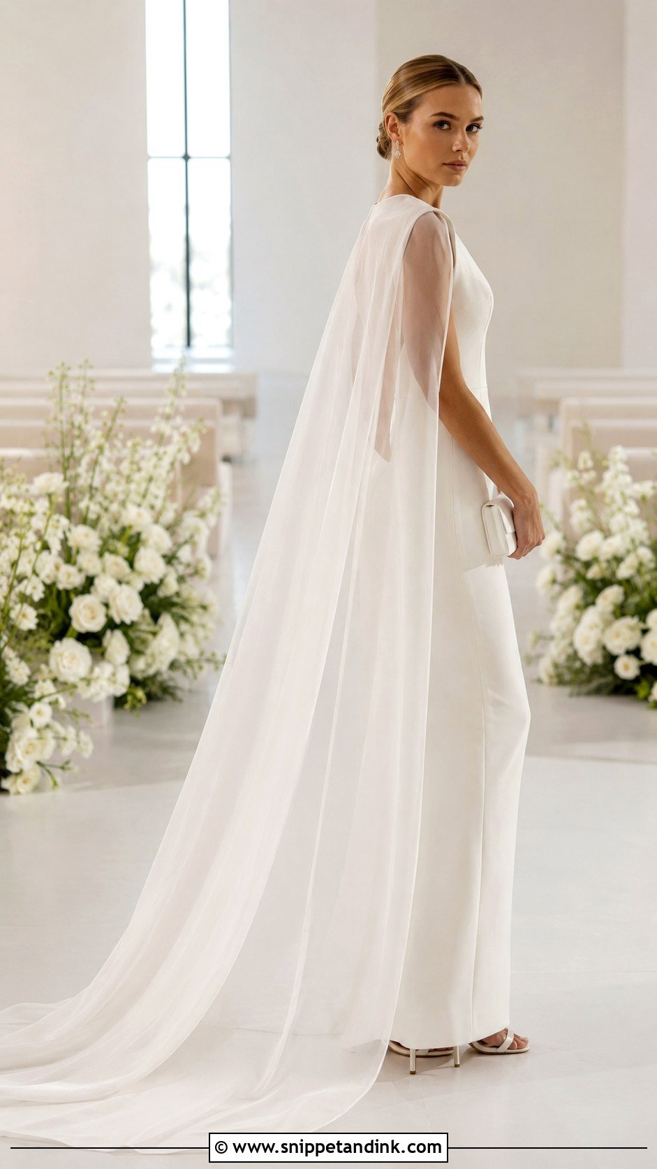 Bridal Column Gown With Cape - Snippet and Ink - 20 Alternative Bridal Ideas