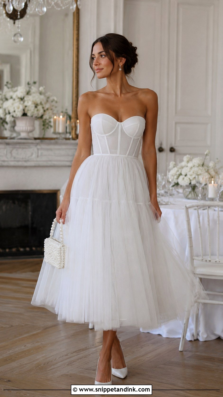 Bridal Corset And Tulle Midi Dress - Snippet and Ink - 20 Bride Outfit Change Ideas
