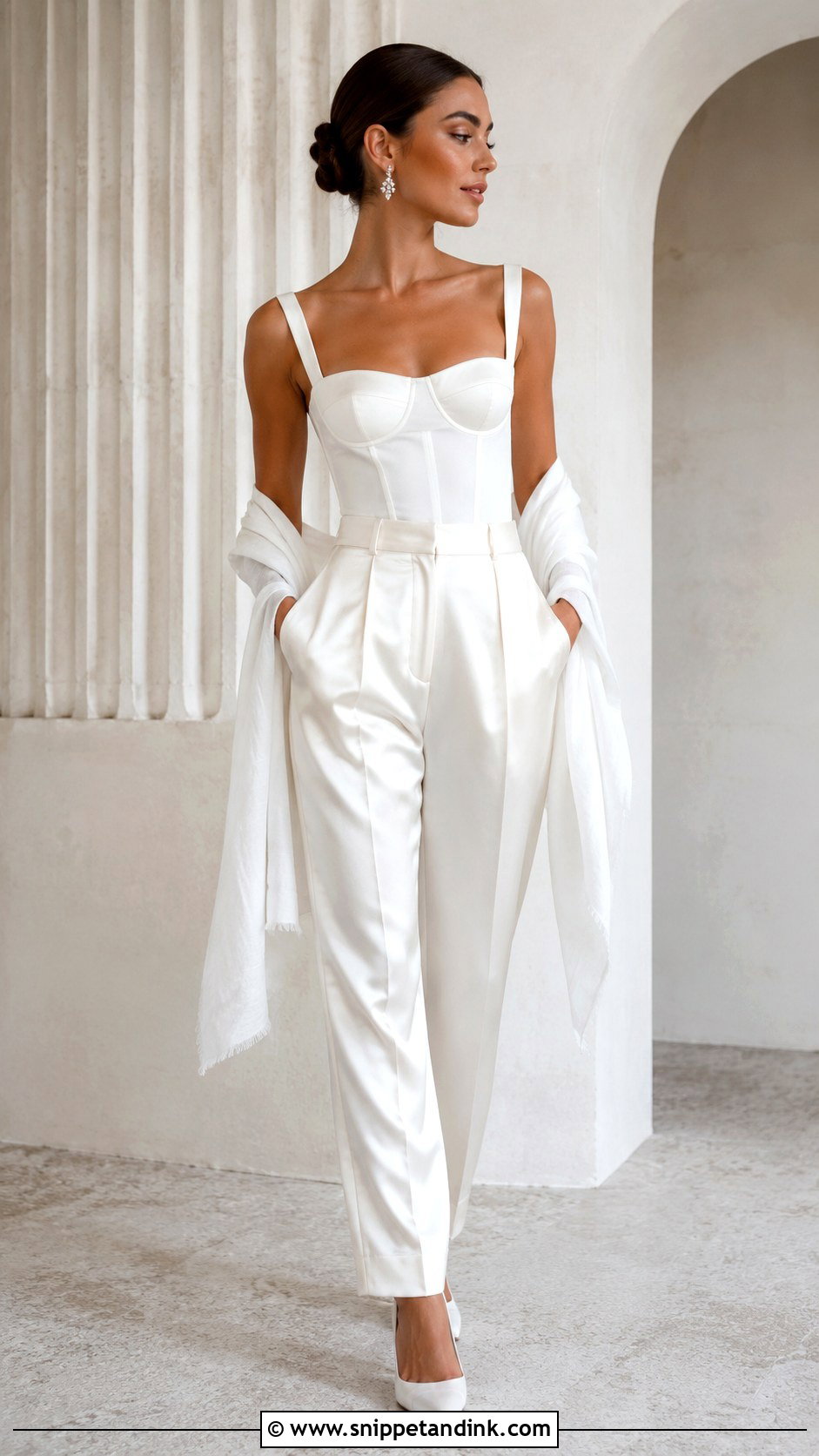 Bridal Corset Top And Satin Pants Outfit - Snippet and Ink - 20 Budoire Bridal Ideas