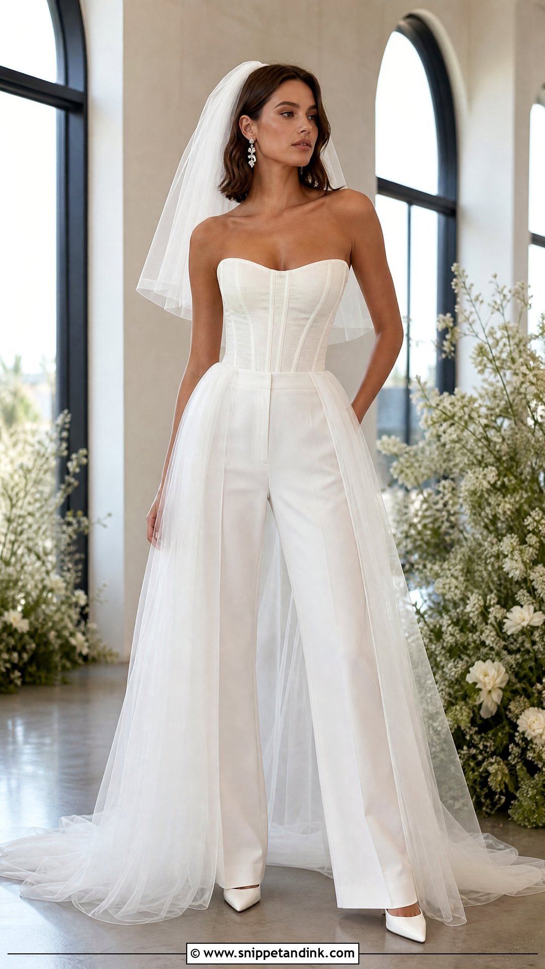 Bridal Corset Top And Wide Leg Pants - Snippet and Ink - 20 Two Piece Wedding Dresses