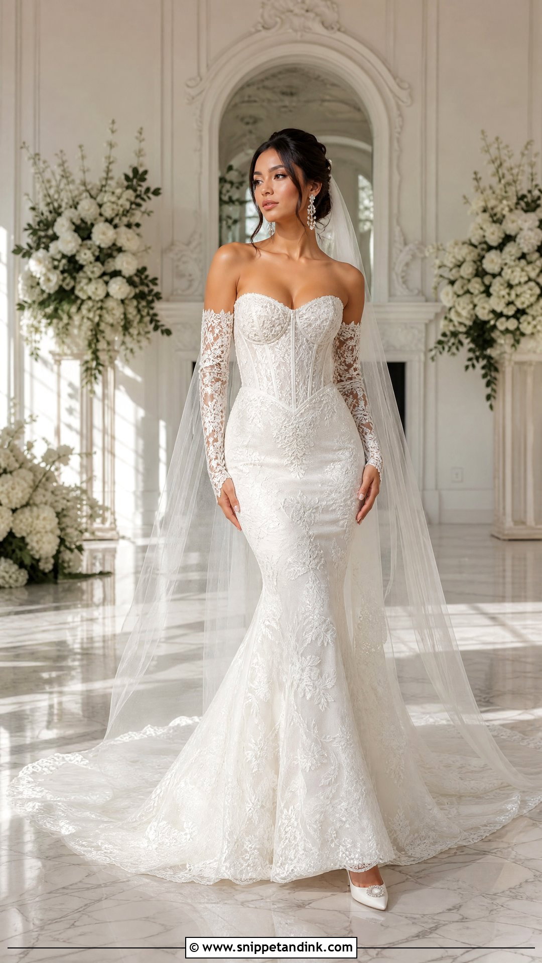 Bridal Corset Top With Detachable Sleeves And Mermaid Skirt - Snippet and Ink - 20 Bridal Corset Top Ideas