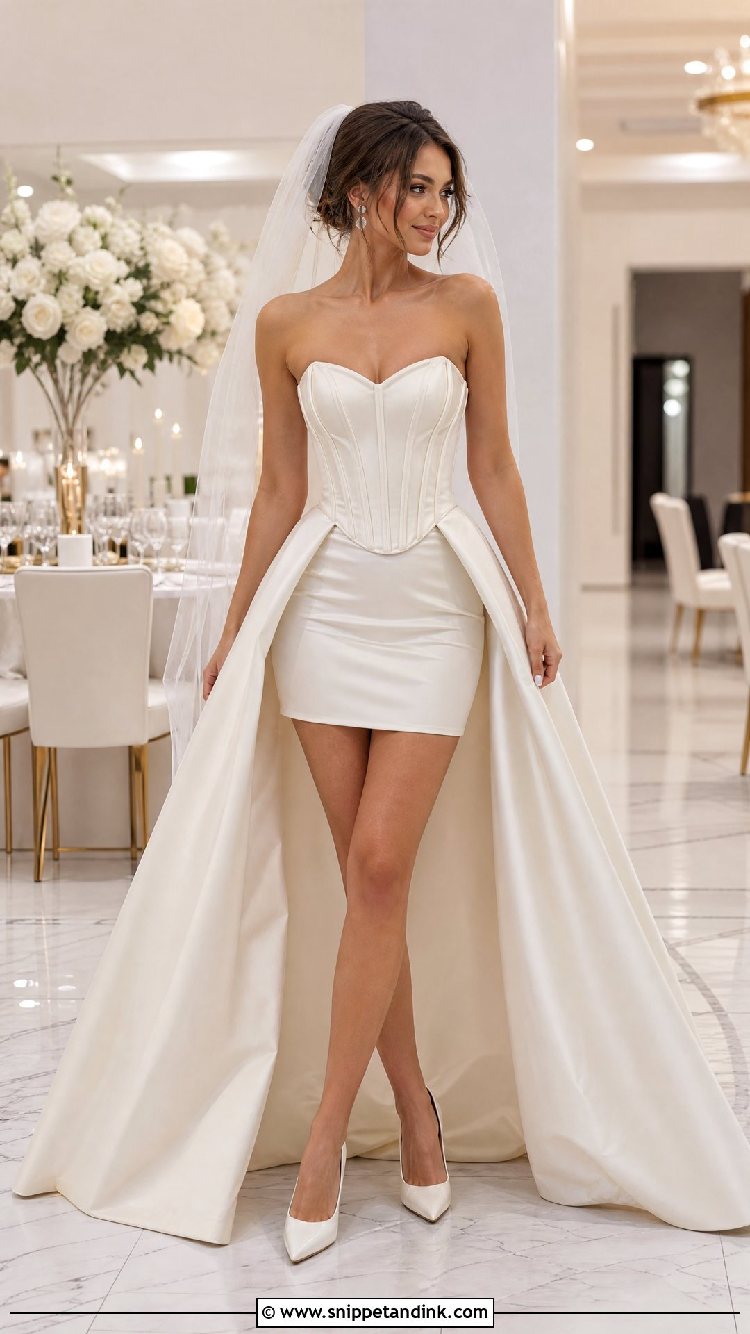 Bridal Corset Top With Mini Skirt And Overskirt - Snippet and Ink - 20 Bridal Corset Top Ideas