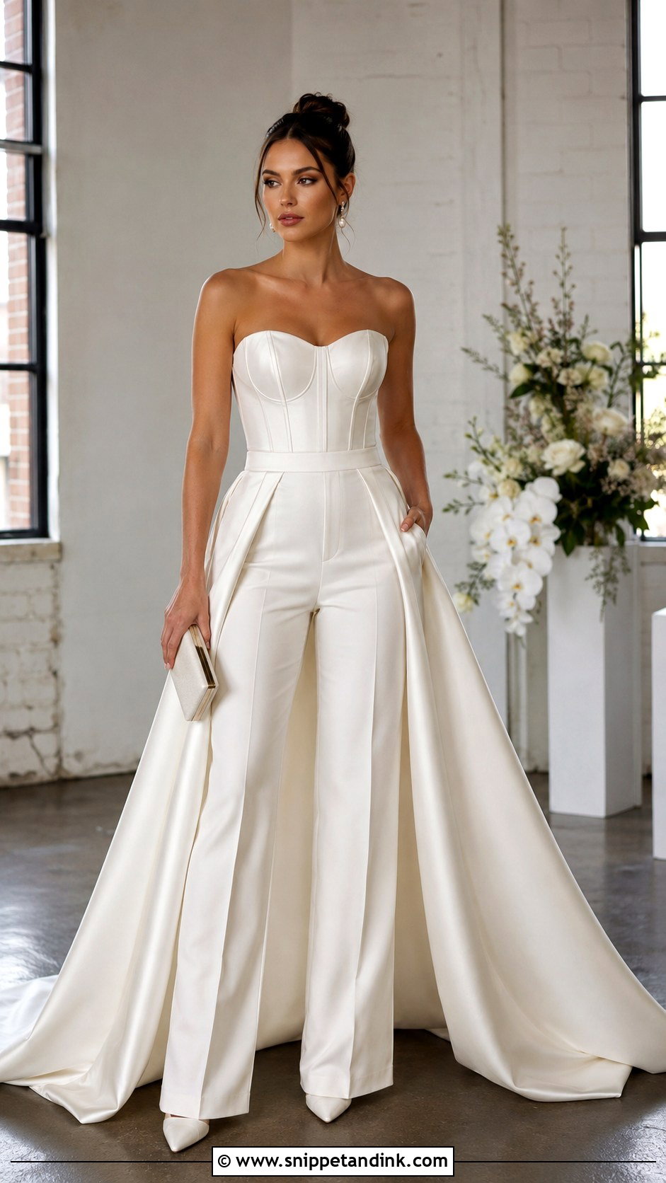 Bridal Corset Top With Wide Leg Trousers - Snippet and Ink - 20 Alternative Modern Bride Wedding Dress Ideas