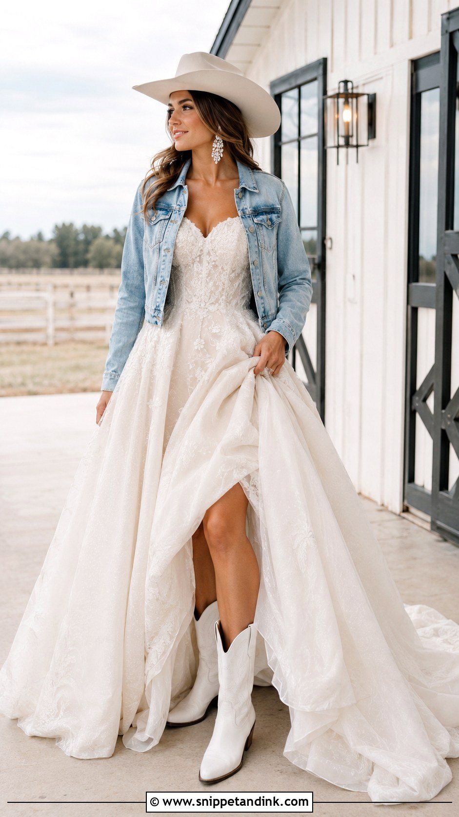 Bridal Cowgirl Ball Gown And Denim Jacket - Snippet and Ink - 20 Bridal Cowgirl Ideas