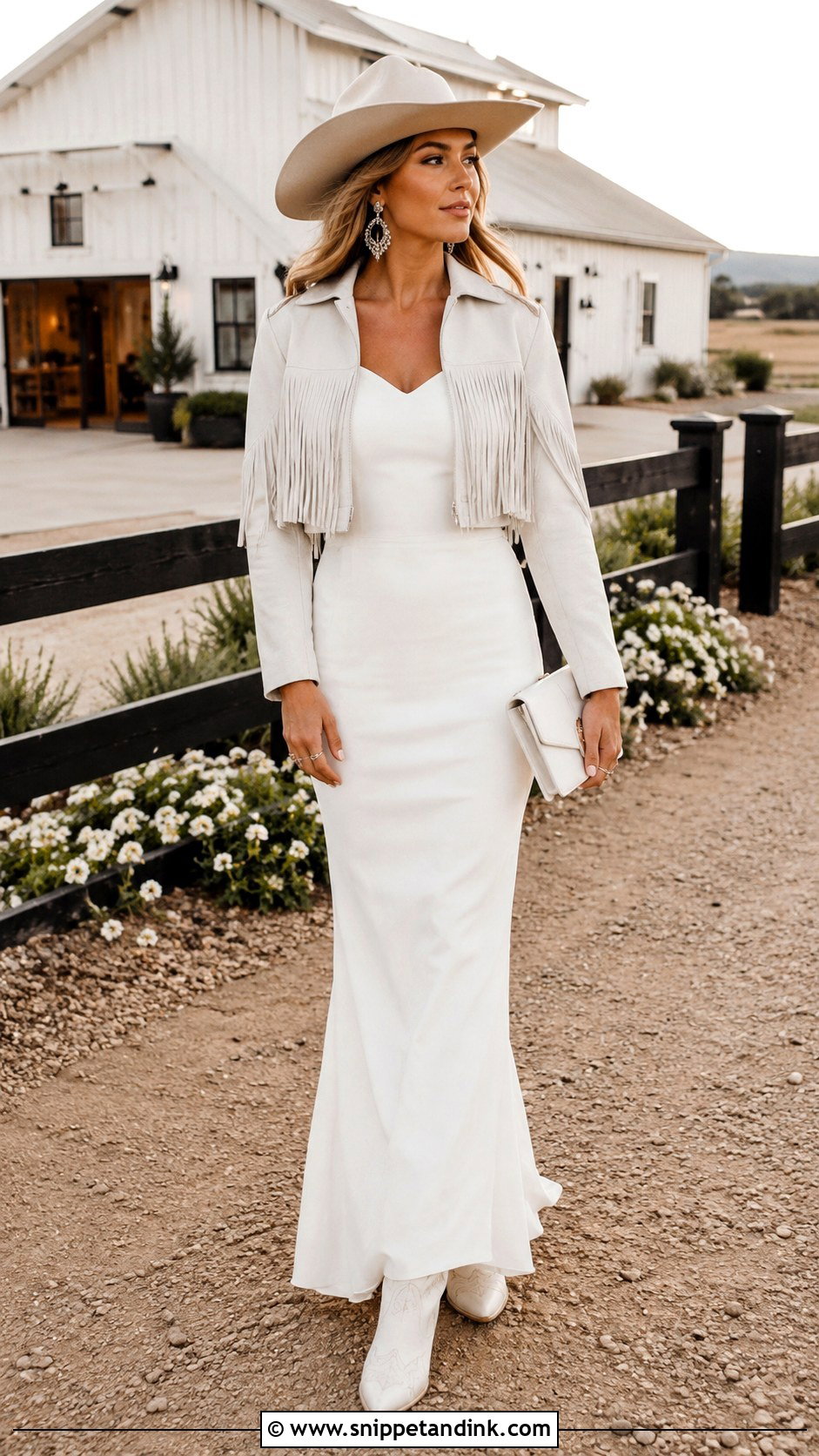 Bridal Cowgirl Crepe Gown And Fringe Jacket - Snippet and Ink - 20 Bridal Cowgirl Ideas